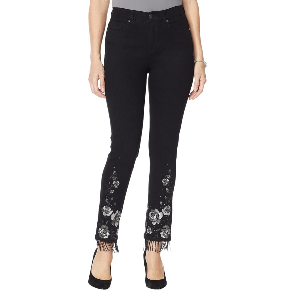 DG2 Diane Gilman Embroidered Fringed Jeans